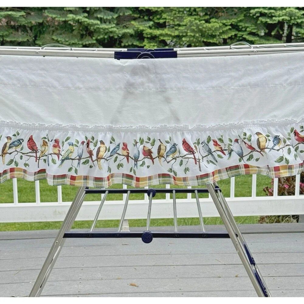 Vtg Window Toppers Songbirds Plaid Valance Ruffle Cardinal Blue Jay Birds 13x51